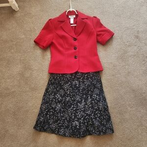 Studio I Red Blazer and Black Floral Skirt Set, ISize 4P